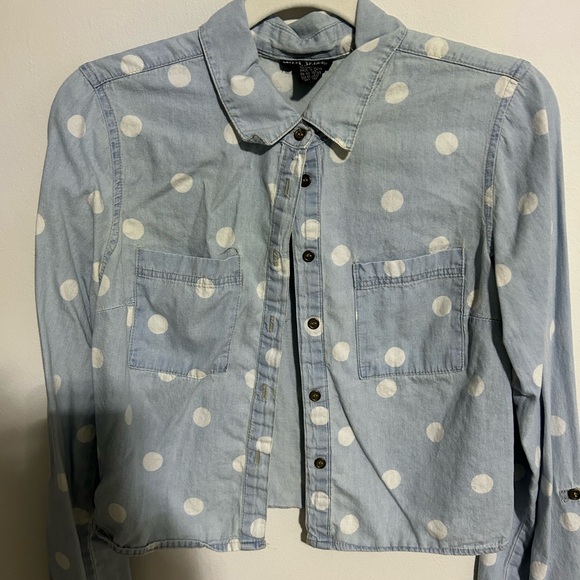 CHAMBRAY Small POLKA DOT CROPPED SHIRT - Picture 2 of 14